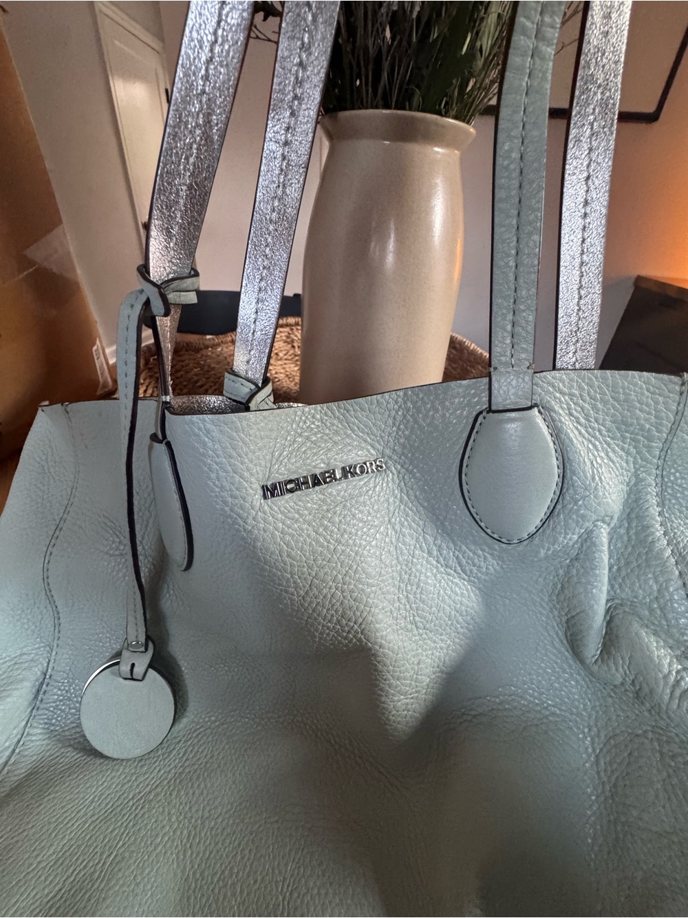 Michael Kors Pale Blue Pebbled Leather Tote - Picture 2 of 6